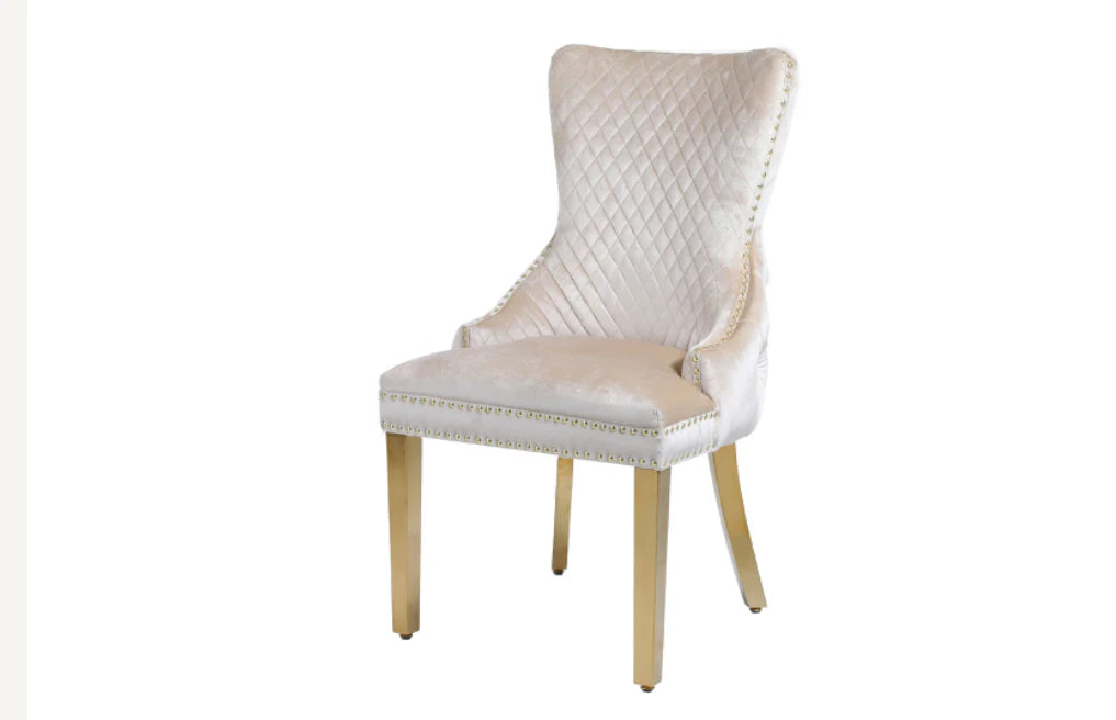 Round Marble Dining Table With Victoria Gold Dining Chairs With Lion Knocker