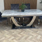 Denver Marble Dining Table Light Grey + Majestic Dining Chairs Lion Knocker