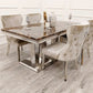 Athena Marble Dining Table + Valentino Mink Dining Chairs Lion Knocker