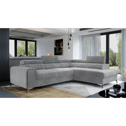 LAURENCE CORNER SOFA BED PLUSH VELVET RIGHT HAND- GREY