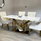 Valeo 180cm Gold Dining Table with Polar White Sintered Stone Top With Set of Gold Lion Knocker Dining Chairs