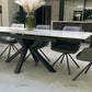 Phoenix 160-240cm White Ceramic Marble Extending Table + Grey Velvet Swivel Dining Chairs