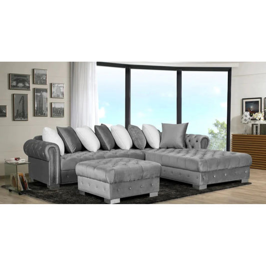 VERONICA CHESTERFIELD FABRIC CORNER SOFA – GREY