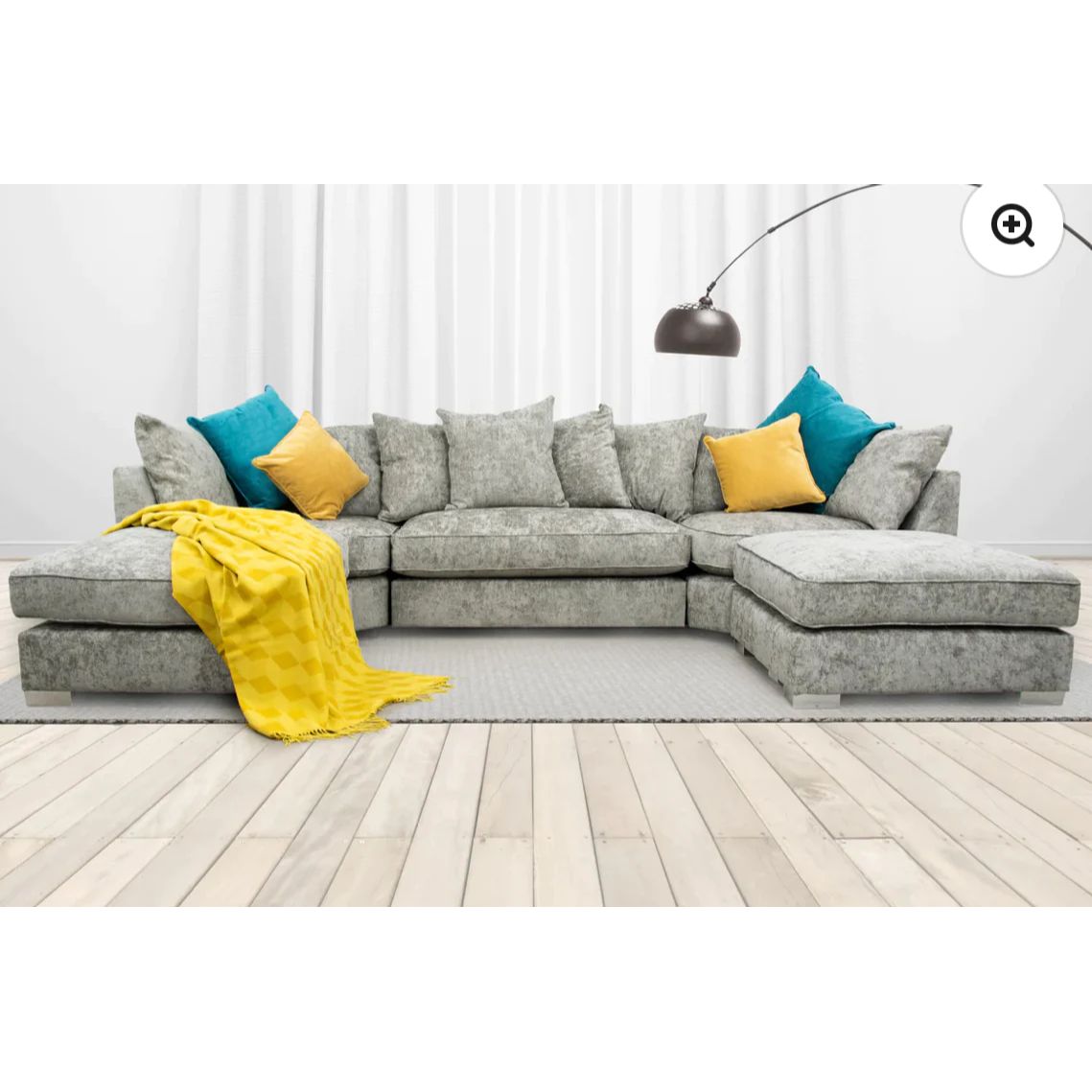 BISHOP U SHAPE FULL BACK CORNER FABRIC SOFA GREY