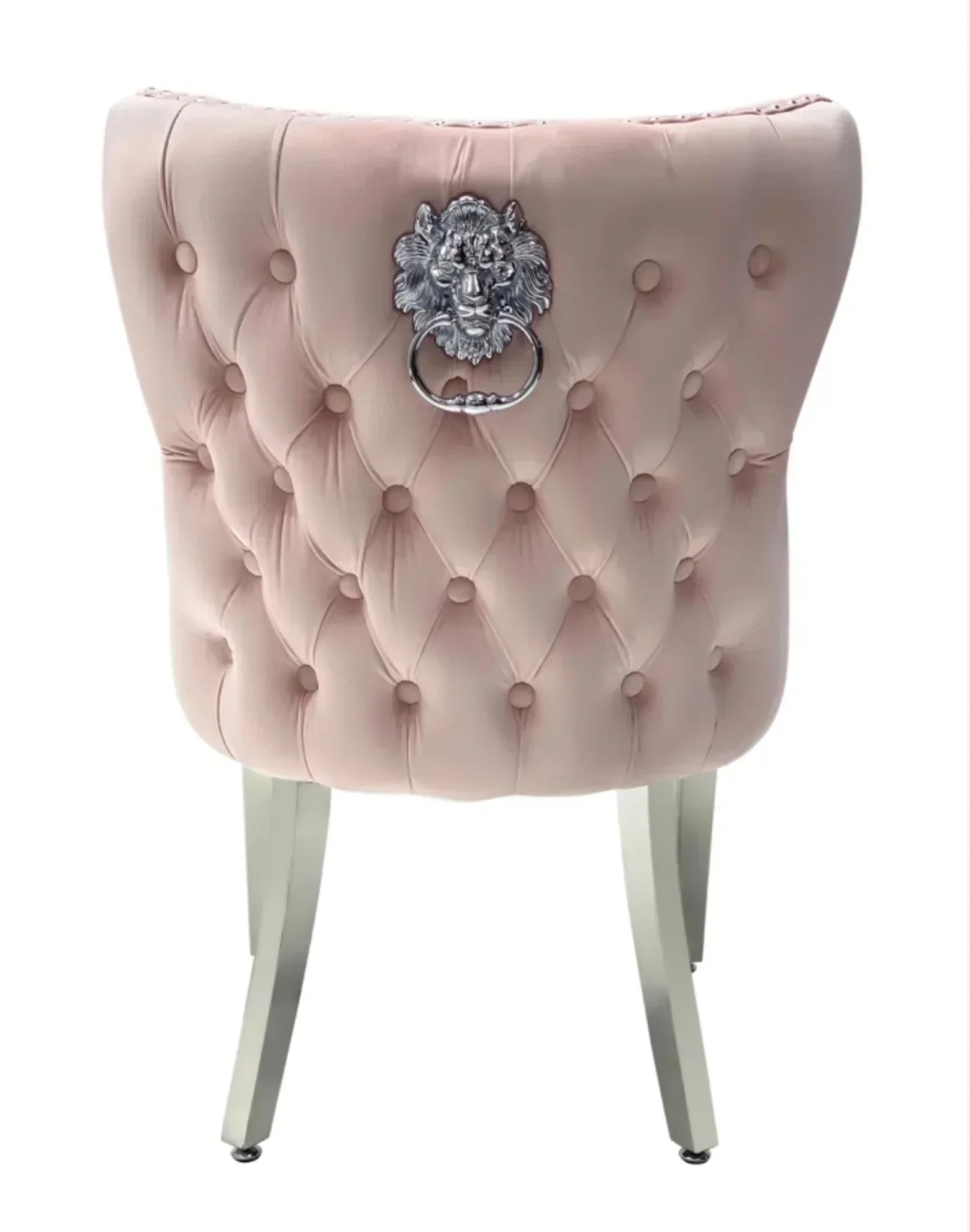 Louis Marble Round Table Light Grey With 4 Pink Valentino Lion Knocker Chairs