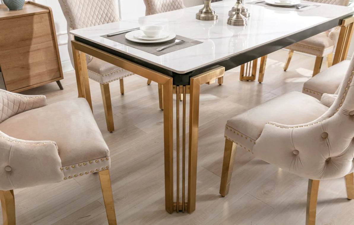 Sorrento Rectangle Ceramic Gold Table With White Marble