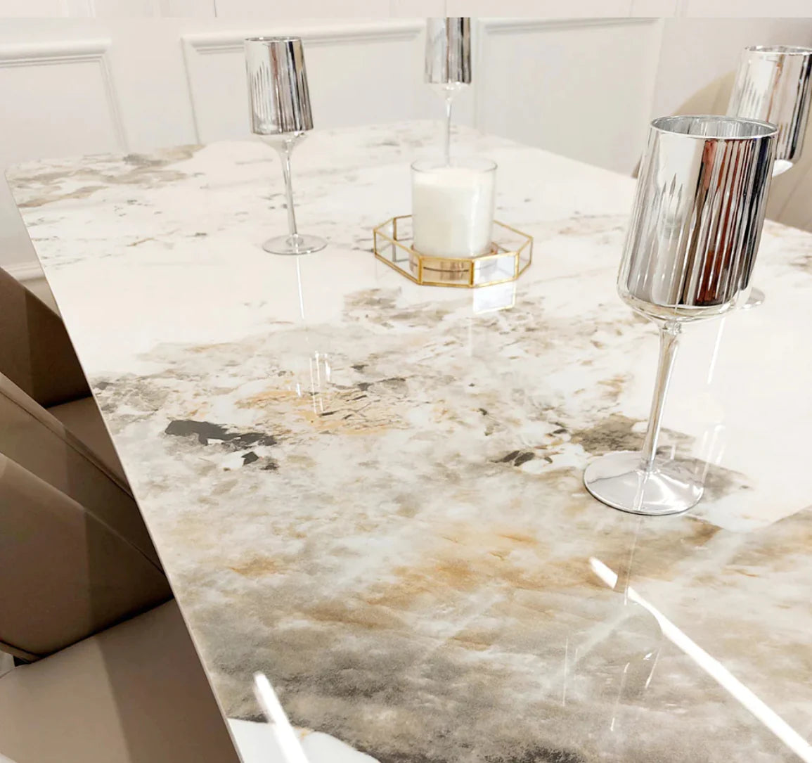 Lucien 1.8 Gold Dining Table With Pandora Gold Sintered Stone Top