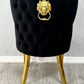 Louis Gold Marble Dining Table + Valentino Gold Dining Chairs Lion Knocker Mink