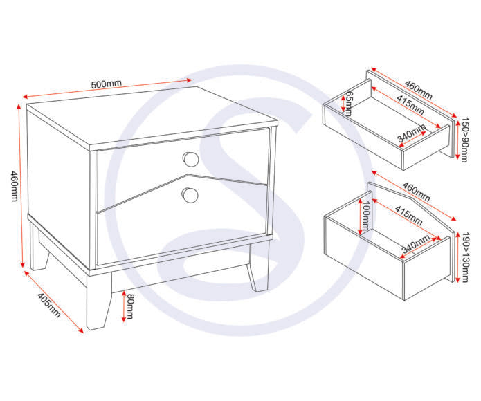 Cody 2 Drawer Bedside