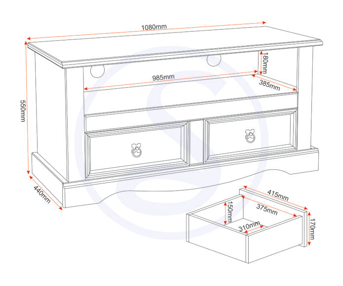 Corona 2 Drawer Flat Screen TV Unit