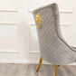 Louis 130cm Round Cream & Gold Marble Dining Table + Majestic Cream Gold Lion Knocker Dining Chairs