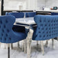 Louis Marble Dining Table + Valentino Dining Chairs Lion Knocker Blue & Valentino Bench Blue