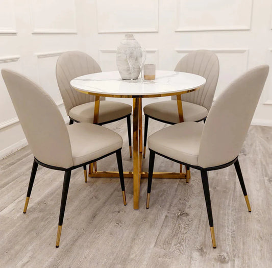 Juno Gold 90cm Round Dining Table With Polar White Sintered Stone Top