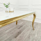 Louis Gold & White Marble Dining Table With Cream & Gold Lion Knocker Button Back Dining Chairs