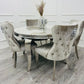 130cm Round Dining Table Pandora + Mink Dining Chairs Lion Knocker