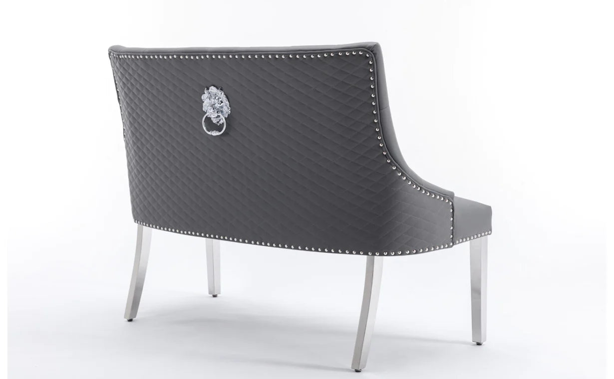 Majestic Grey PU Leather Silver Leg High Bench Lion Knocker