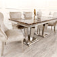 Athena Marble Dining Table + Valentino Mink Dining Chairs Lion Knocker