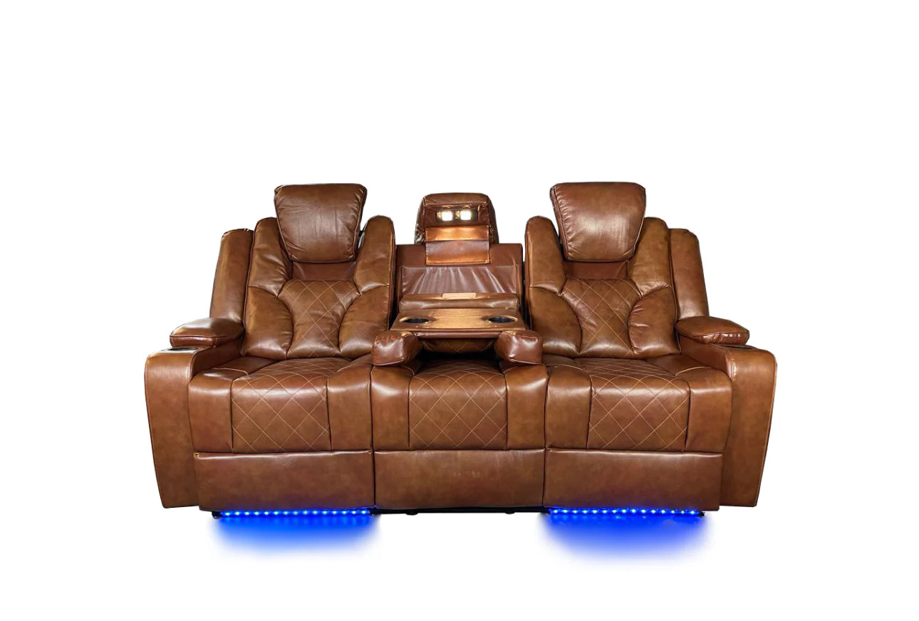 AMSTERDAM 3+2 TOP GENUINE LEATHER ELECTRIC LED RECLINING SOFA