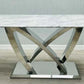 California Marble Dining Table Grey + Majestic Dining Chairs Lion Knocker