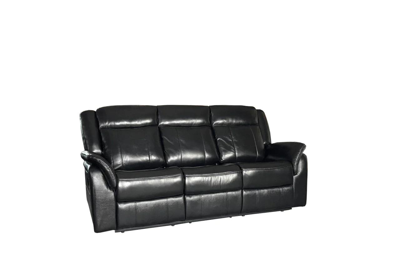 ALEX GENUINE LEATHER 3+2 SEAT RECLINER SOFA SET – BLACK