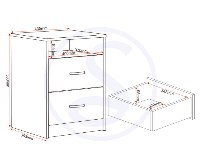 Felix 2 Drawer Bedside