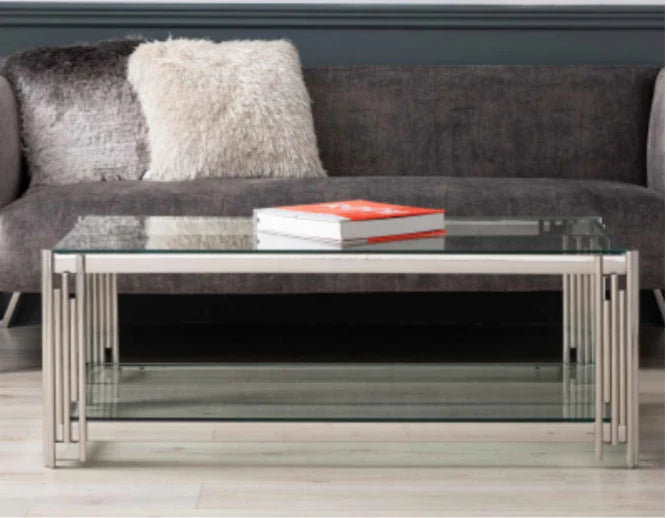 Cohen Steel Tubes And Clear Glass Coffee Table