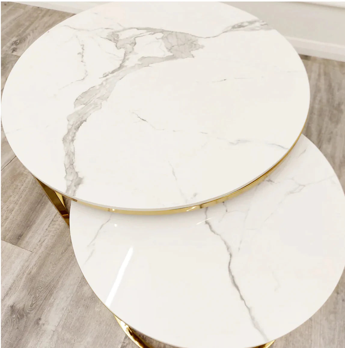 Cato Nest Of 2 Short Round Coffee Tables Stone Tops