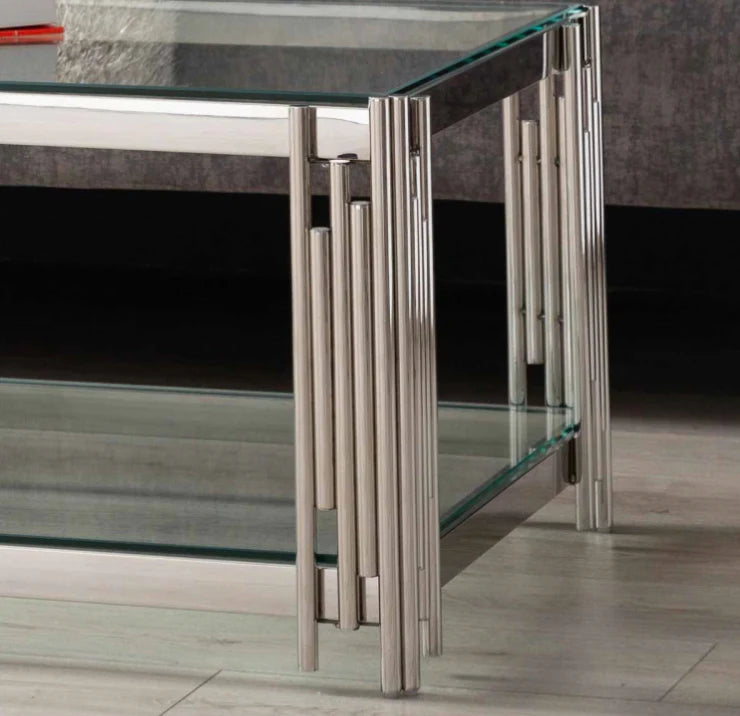 Cohen Steel Tubes And Clear Glass Coffee Table