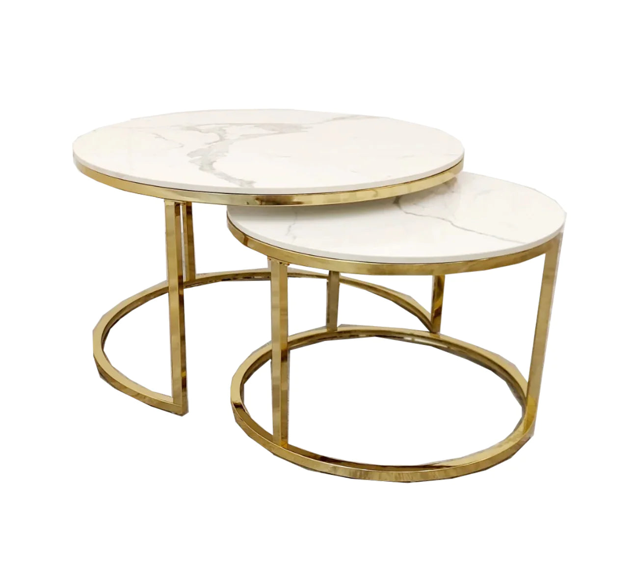 Cato Nest Of 2 Short Round Coffee Tables Stone Tops