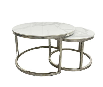 Cato Nest Of 2 Short Round Coffee Tables Stone Tops