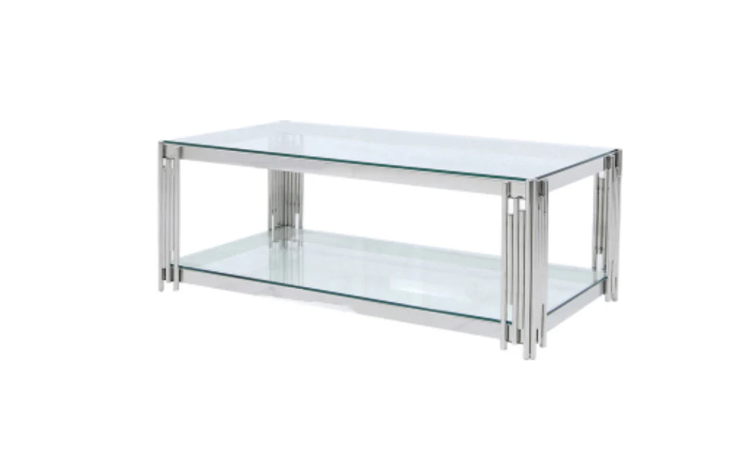 Cohen Steel Tubes And Clear Glass Coffee Table