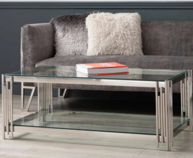 Cohen Steel Tubes And Clear Glass Coffee Table