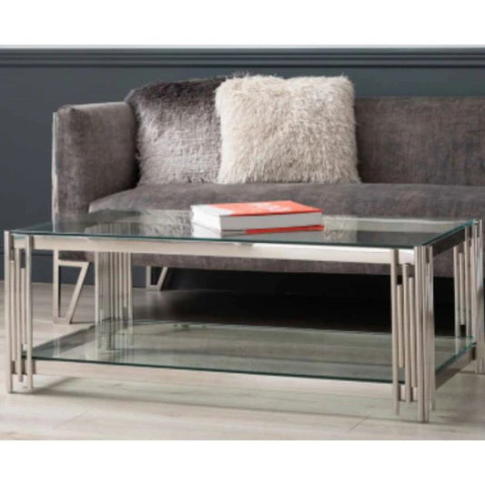 Cohen Steel Tubes And Clear Glass Coffee Table