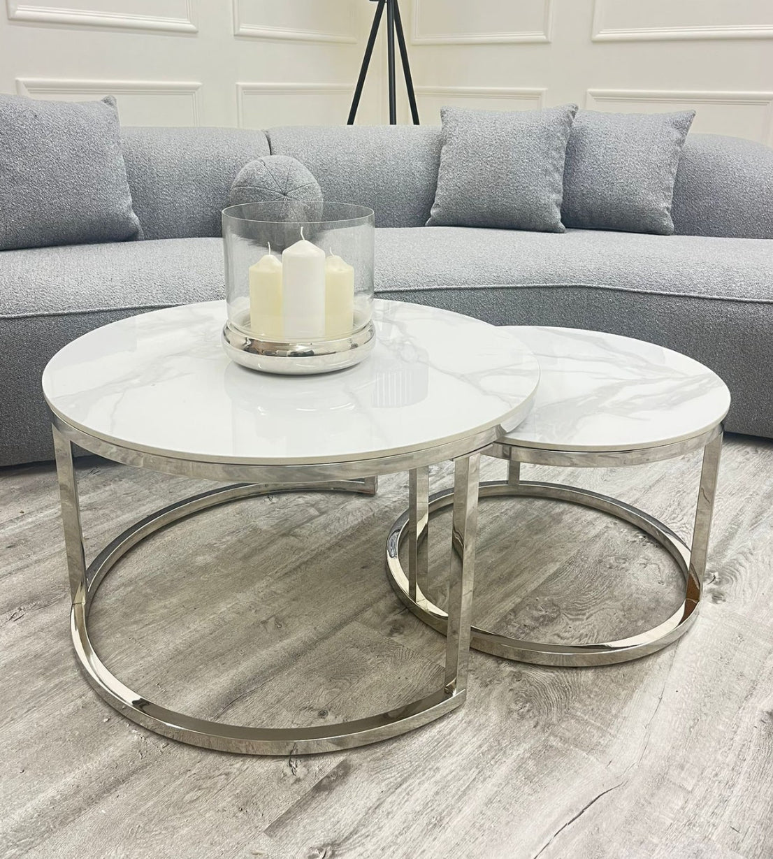 Cato Nest Of 2 Short Round Coffee Tables Stone Tops