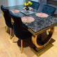 Arianna Black And Gold Marble Dining Table With Black And Gold Bentley Lion Knocker Chaird