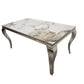 Louis Black Marble Dining Table With Black Sofia Chairs With Lion Knocker
