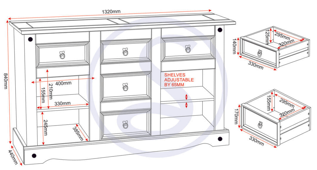 Corona 2 Door 5 Drawer Sideboard