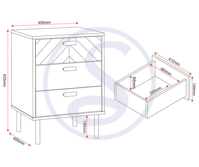 Leon 3 Drawer Bedside