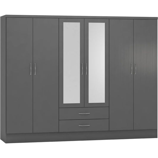 Nevada 6 Door 2 Drawer Mirrored Wardrobe