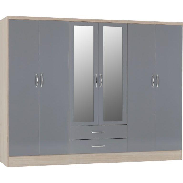 Nevada 6 Door 2 Drawer Mirrored Wardrobe