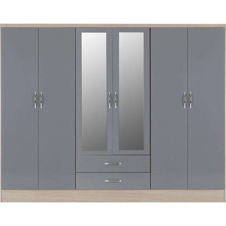 Nevada 6 Door 2 Drawer Mirrored Wardrobe