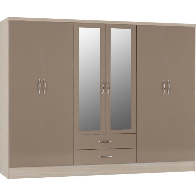 Nevada 6 Door 2 Drawer Mirrored Wardrobe