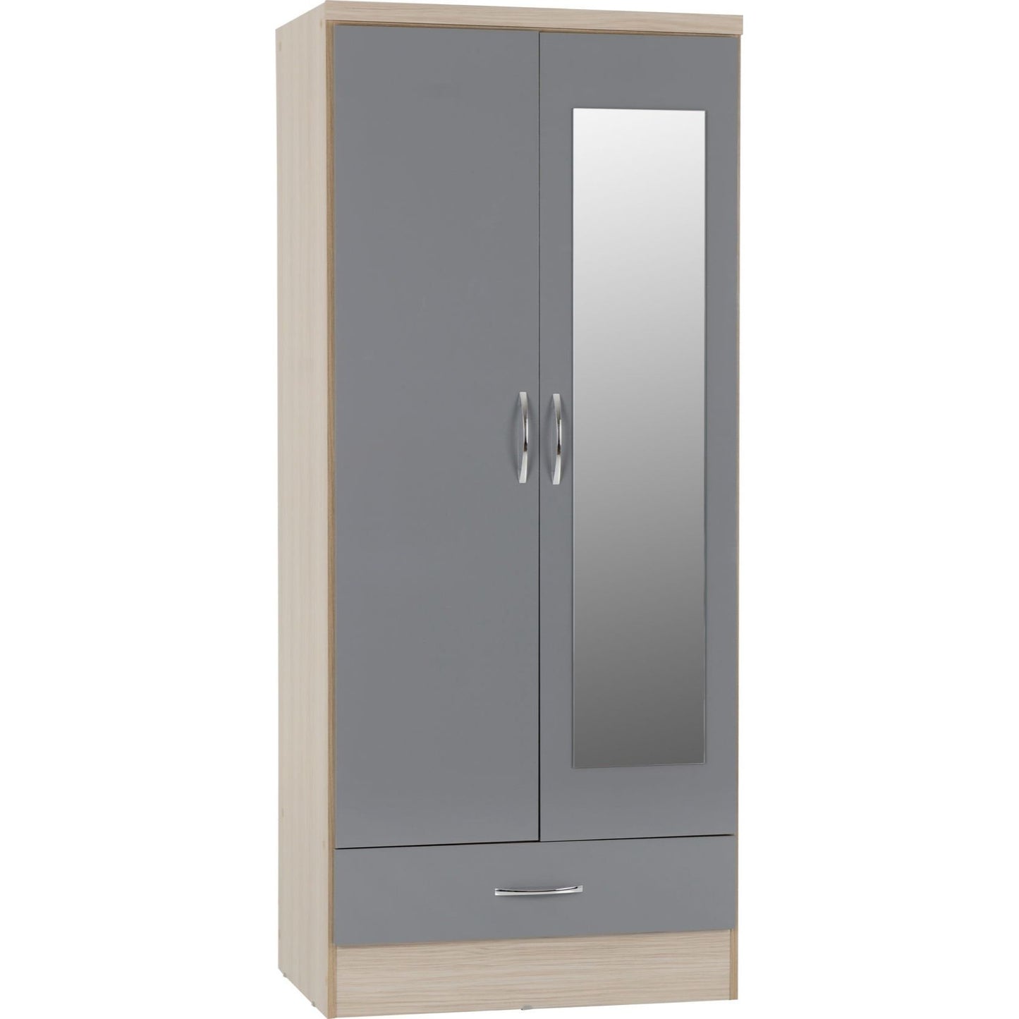 Nevada Mirrored 2 Door 1 Drawer Wardrobe