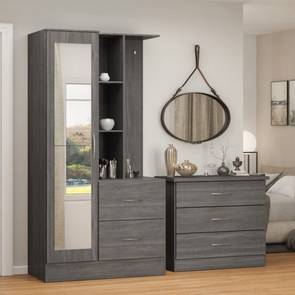 Nevada Mirrored Open Shelf Wardrobe