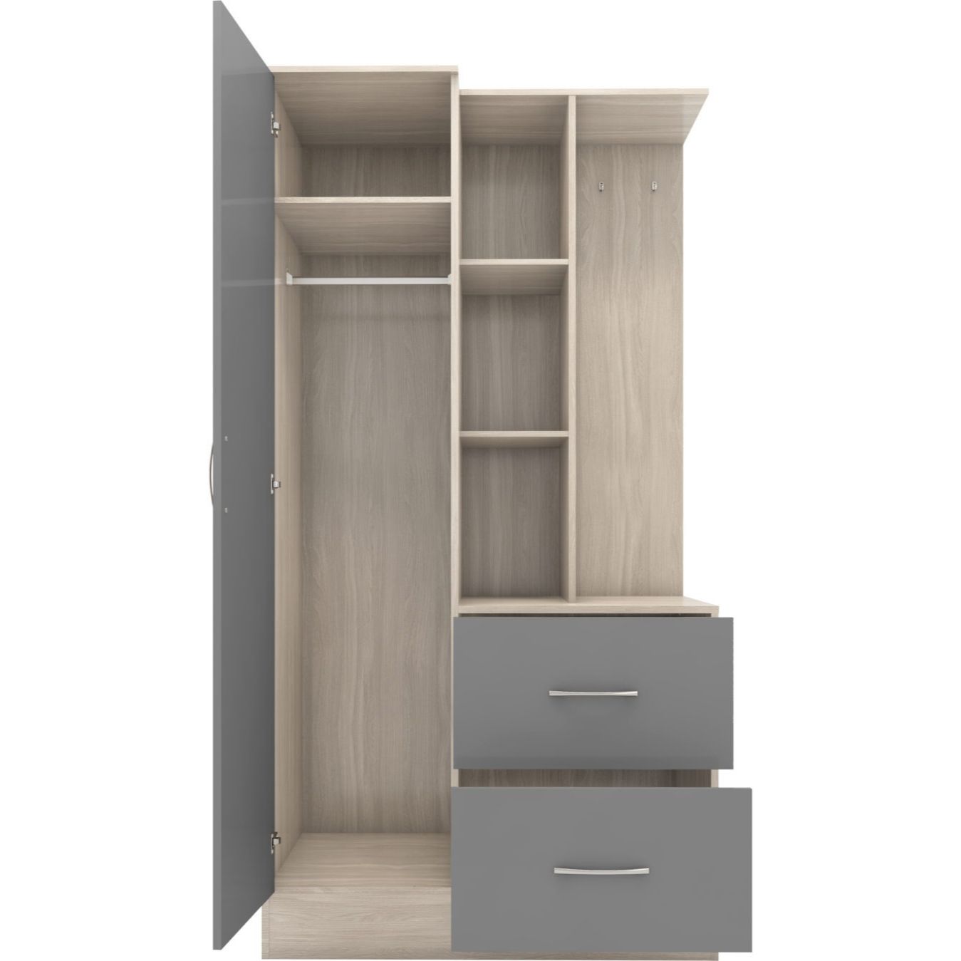 Nevada Mirrored Open Shelf Wardrobe