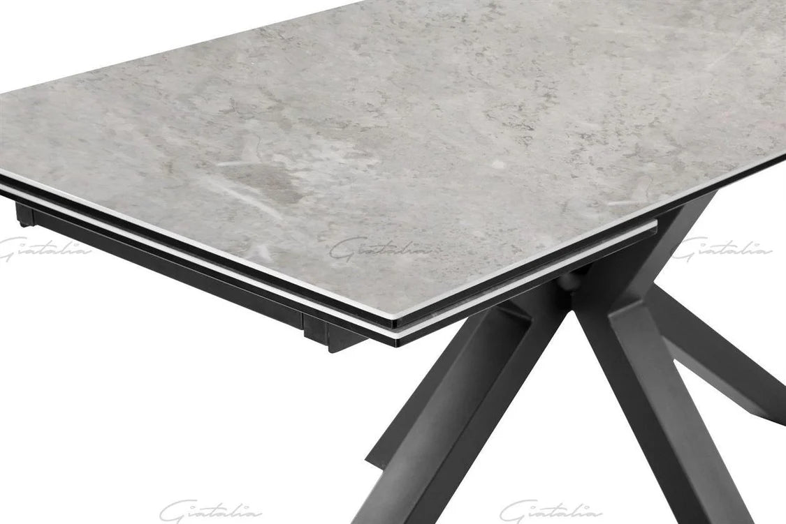Phoenix 160-240cm White Ceramic Marble Extending Table + Grey Velvet Swivel Dining Chairs