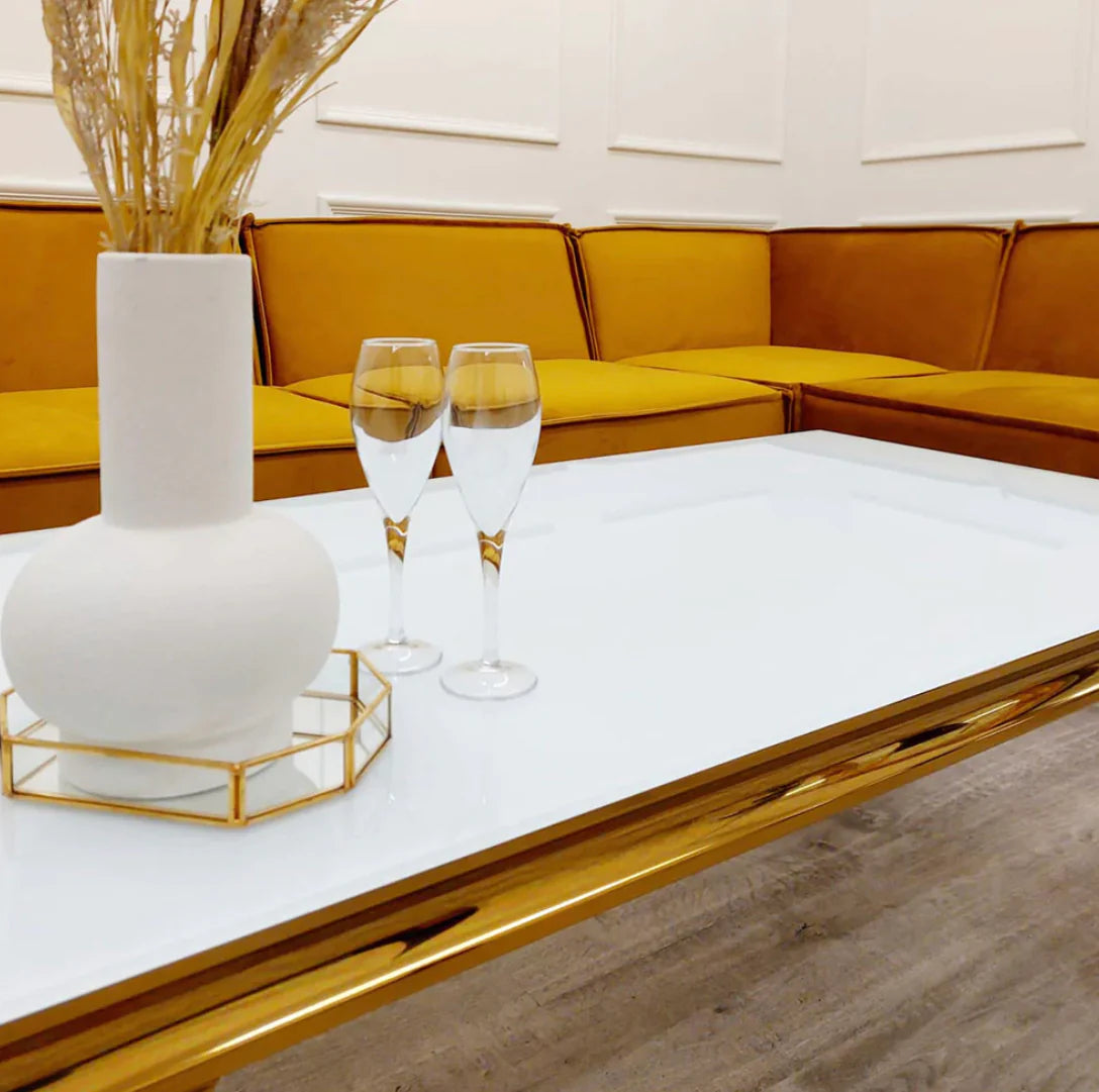 Louise Gold Coffee Table With White Glass Top