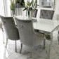 Louis White Glass Table With Valencia Dark Grey Ring Knocker Chair