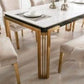 Sorrento Marble Dining Table White And Gold With Cream And Gold Chairs