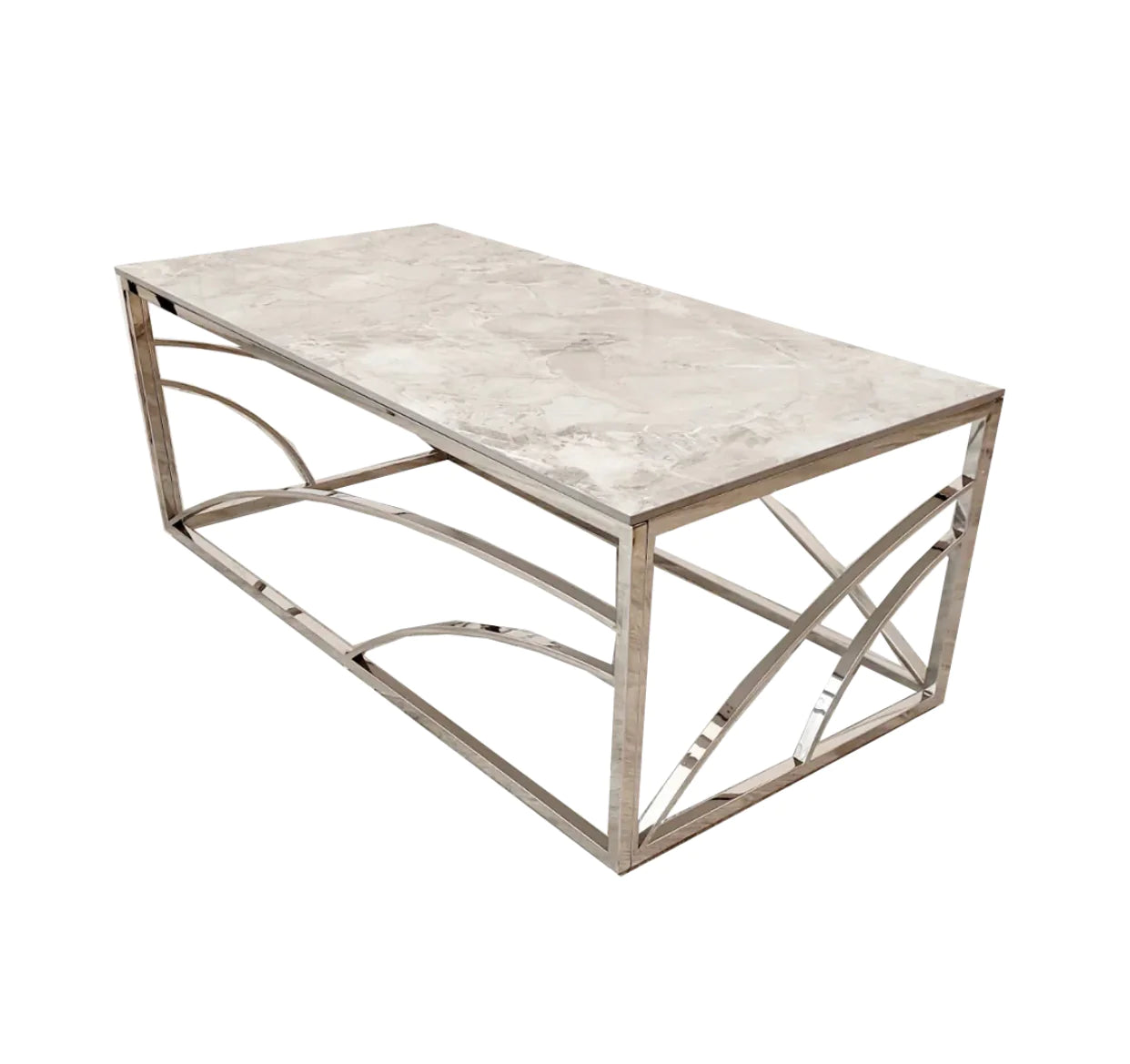 Stella Chrome Coffee Table With Stomach Ash Grey Sintered Top